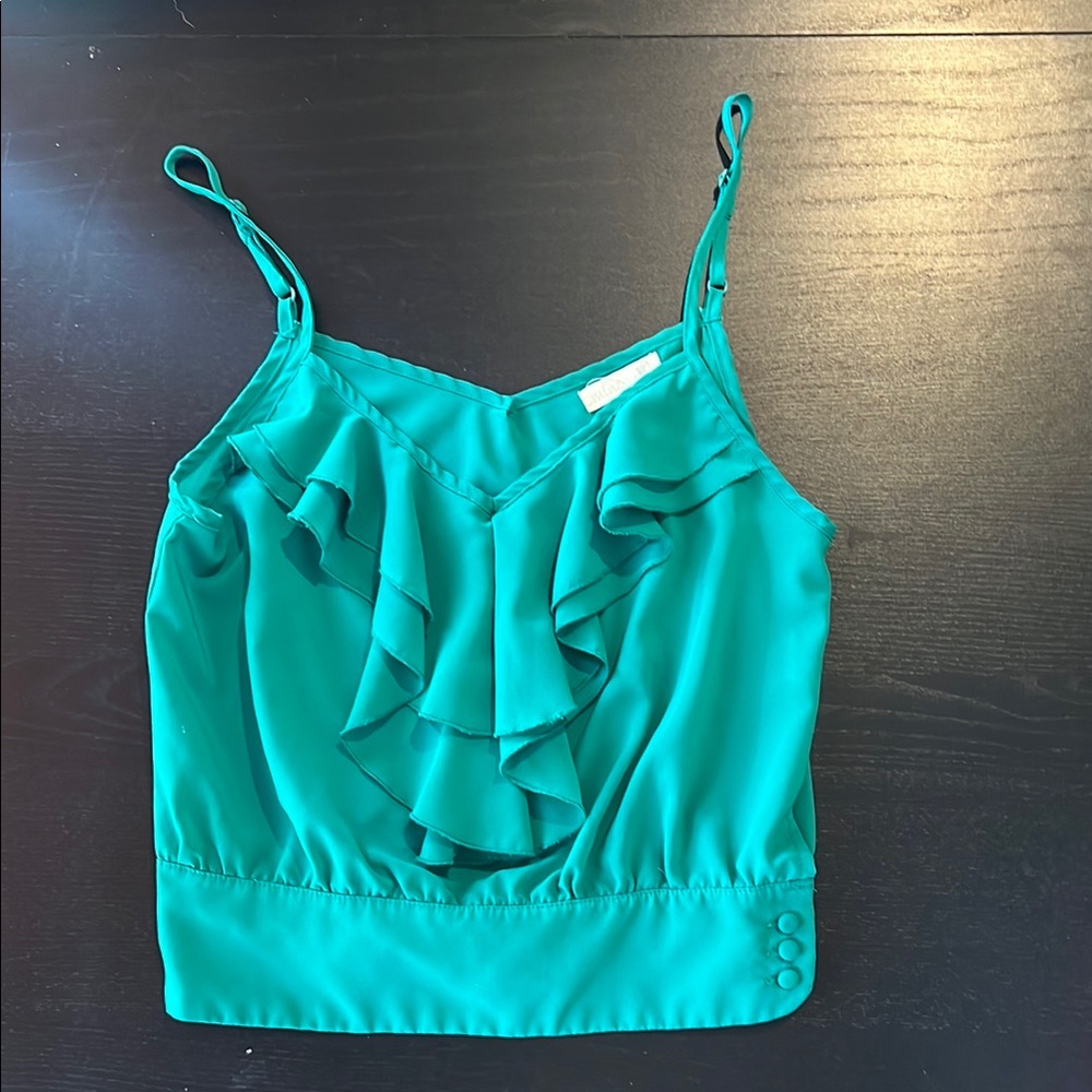 Mine Blue Green Ruffled Crop Camisole